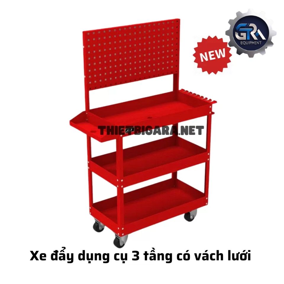 Xe Đẩy Dụng Cụ 3 Ngăn Có Vách Lưới QT-D03T