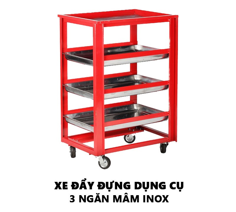 Xe đẩy 3 ngăn khay inox tháo rời