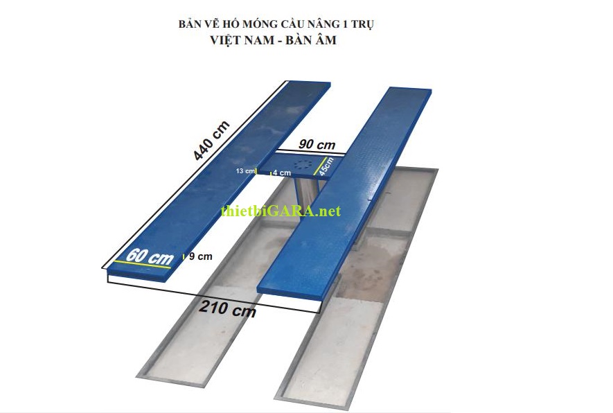Kích thước cầu nâng 1 trụ