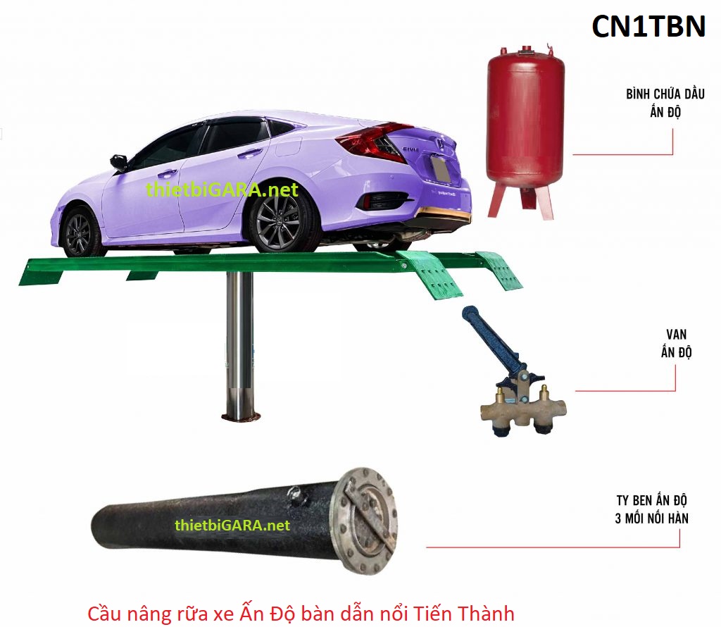 cầu nâng rửa xe ấn độ Thành phần của cầu nâng 1 trụ