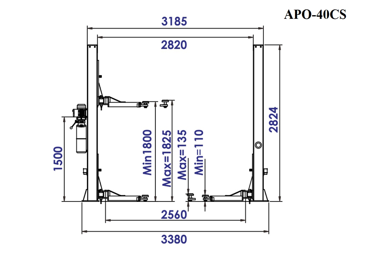 Kích thước cầu nâng 2 trụ