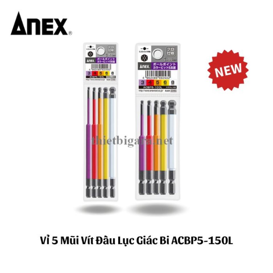 Vỉ 5 mũi vít đầu lục giác bi ACBP5-150L