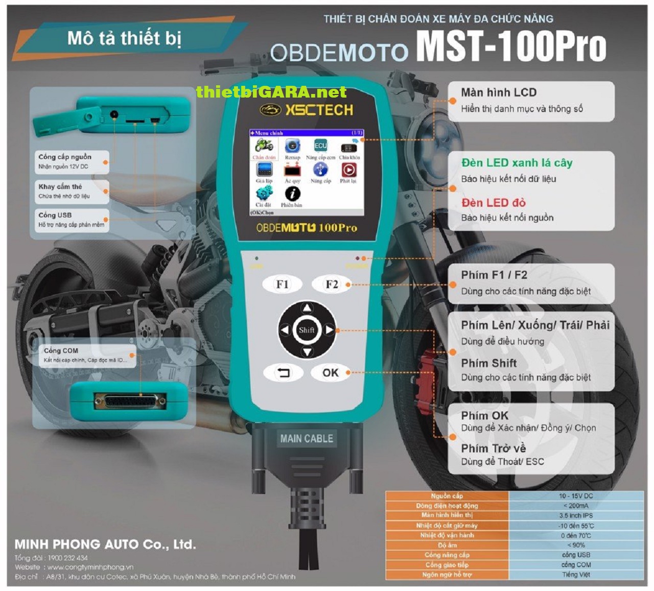 Thông tin chi tiết trên thiết bị chẩn đoán MST100 PRO