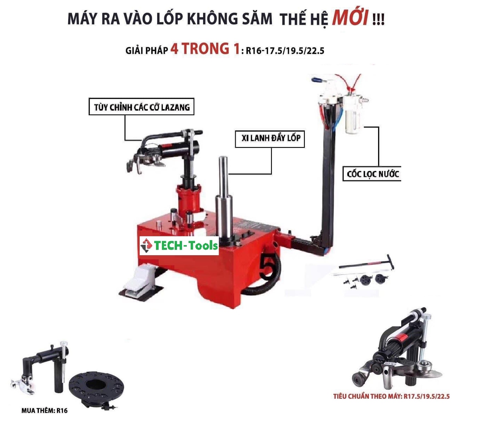 Máy Ra Vào Lốp Xe Không Ruột Bằng Hơi Lưu Động