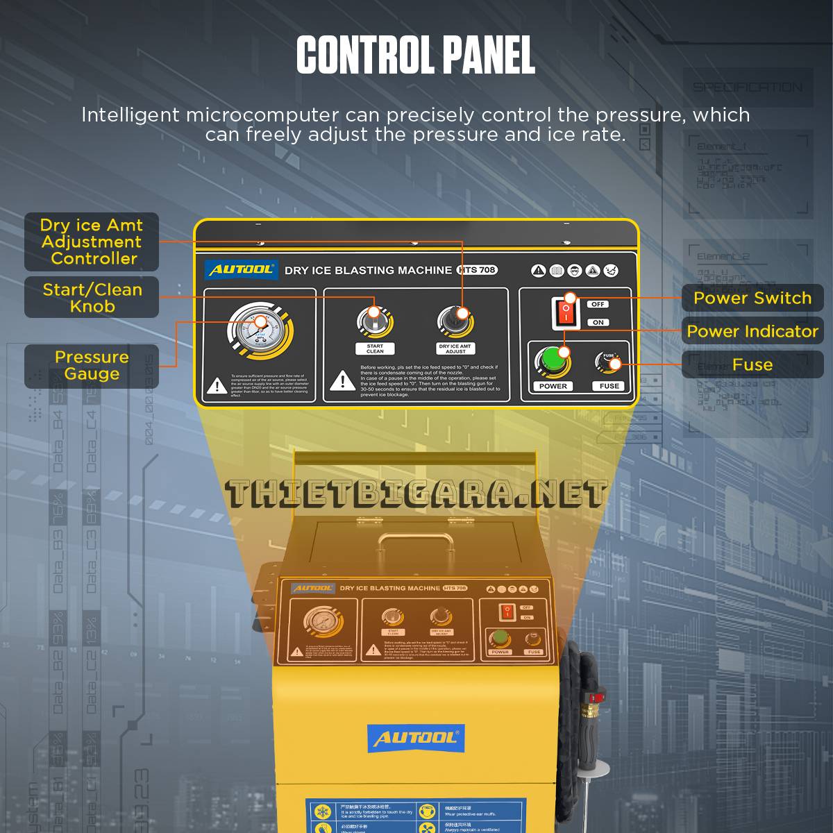 Trung tâm điều khiển của máy bắn đá khô AUTOOL HTS708
