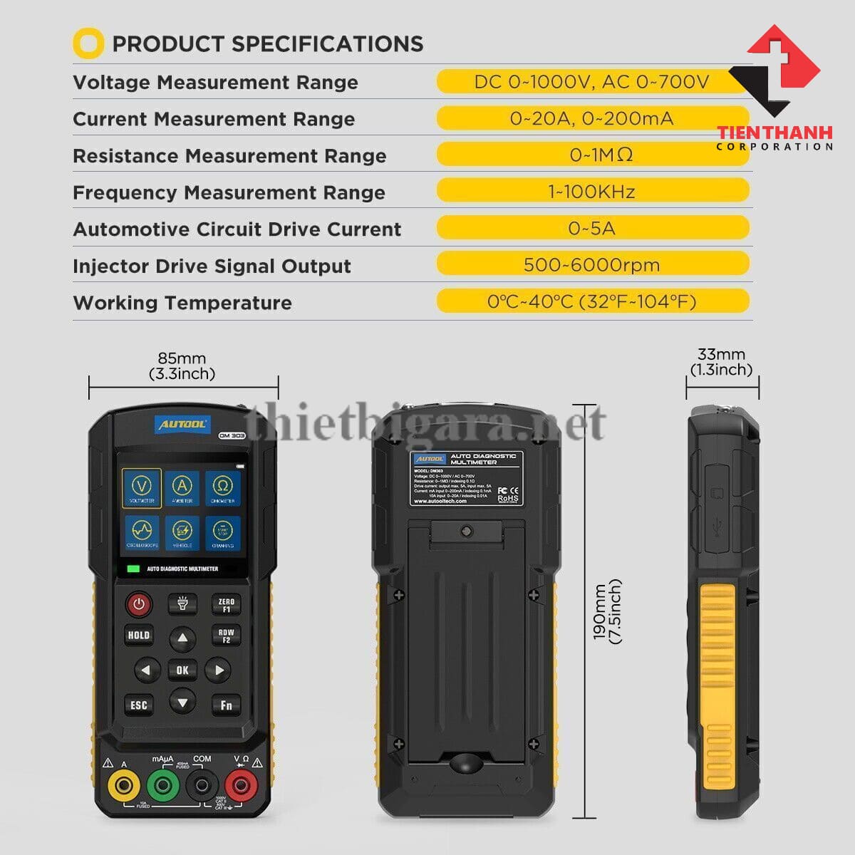 Thông số Thiết bị đo dao động kế vạn năng dm303