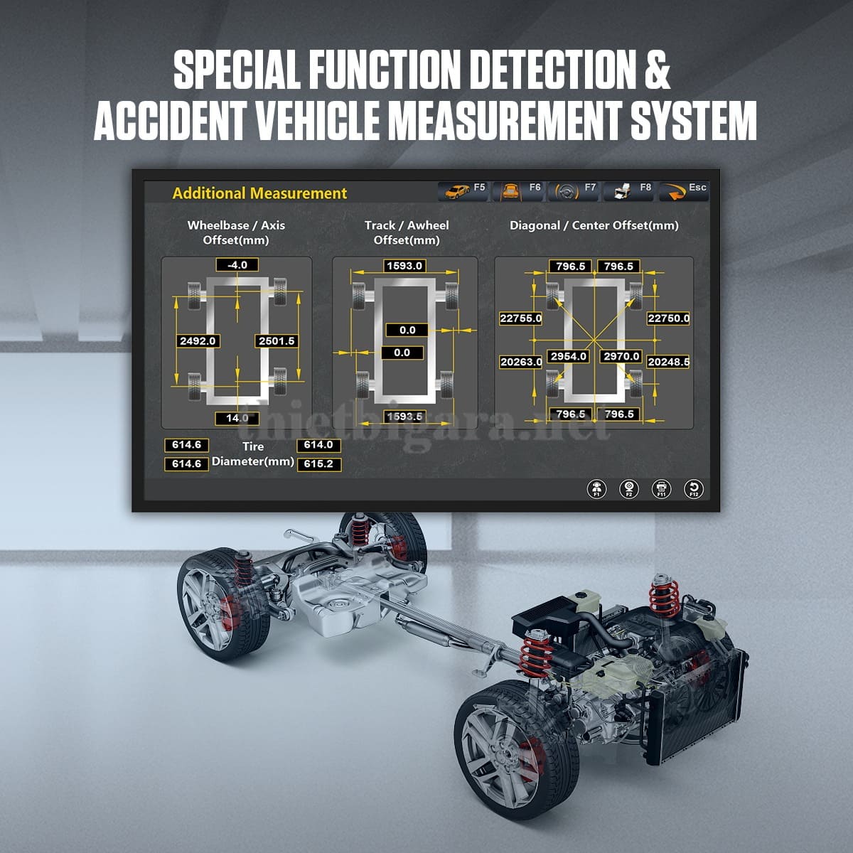 Chức năng đặc biệt phát hiện và đo lường xe tai nạn trên Máy cân chỉnh góc đặt bánh xe 3D Autool XC505