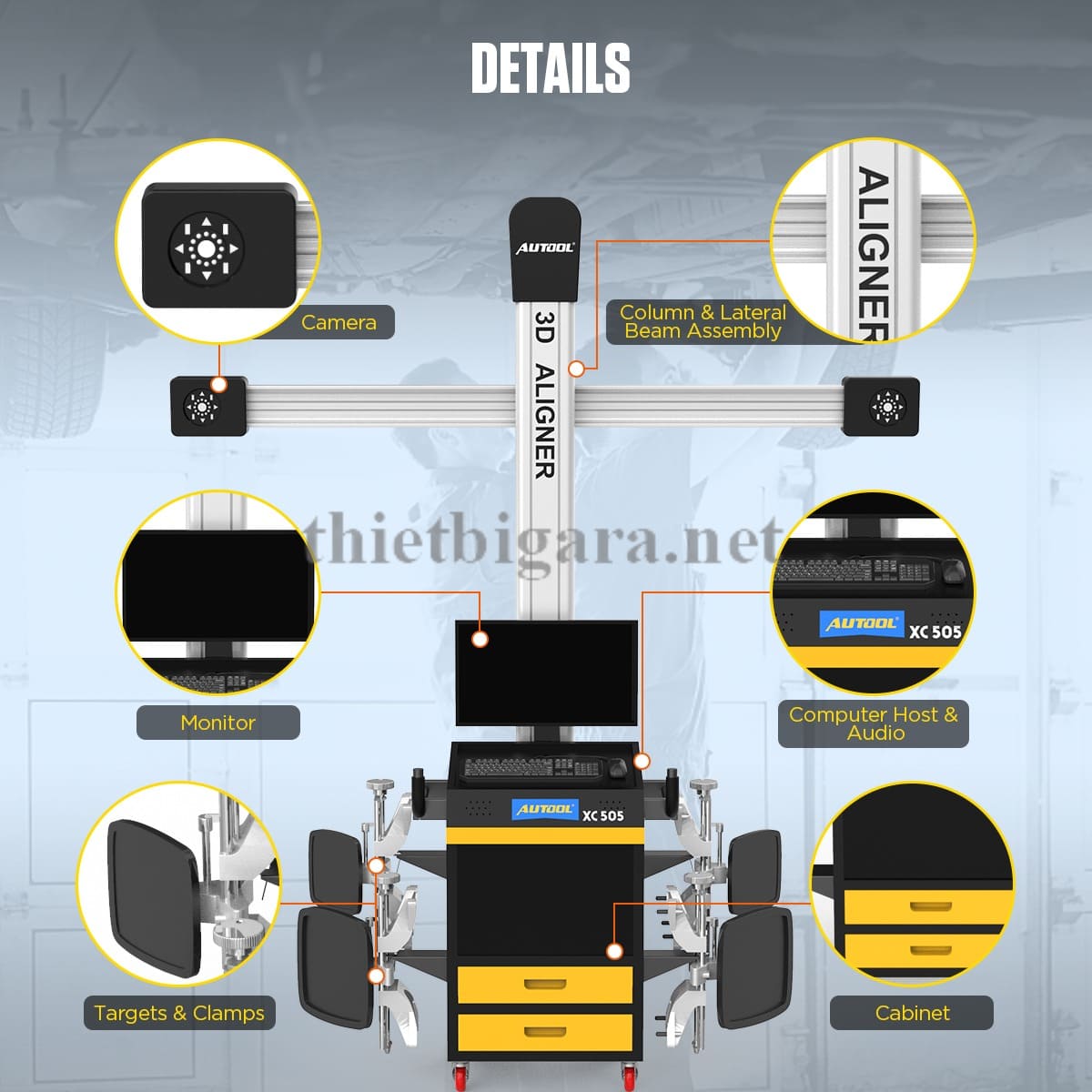 Chi tiết máy cân chỉnh góc đặt bánh xe 3D Autool XC505