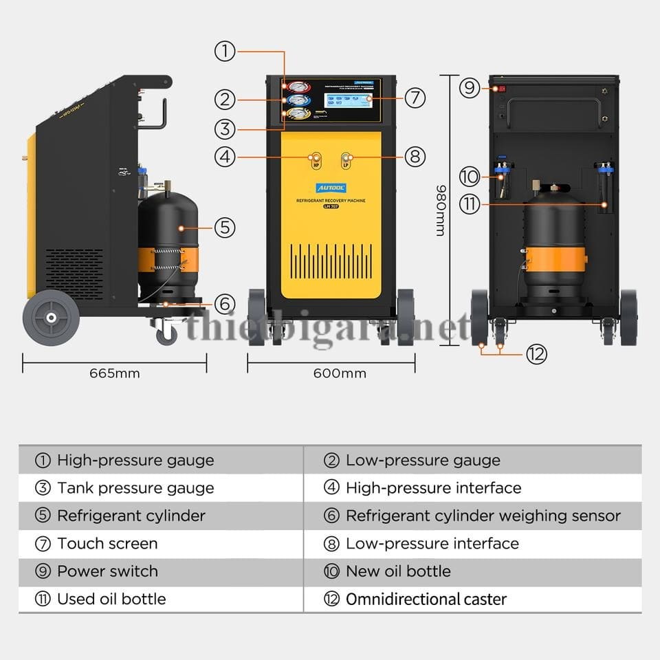 Thông tin chi tiết máy nạp ga điều hòa ô tô tự động Autool LM707