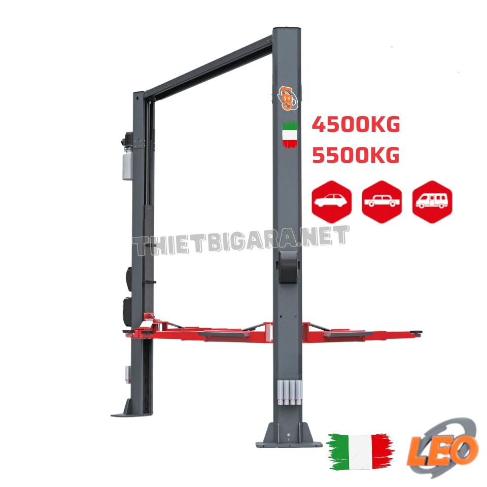 Cầu nâng ô tô 2 trụ giằng trên LEO L2C