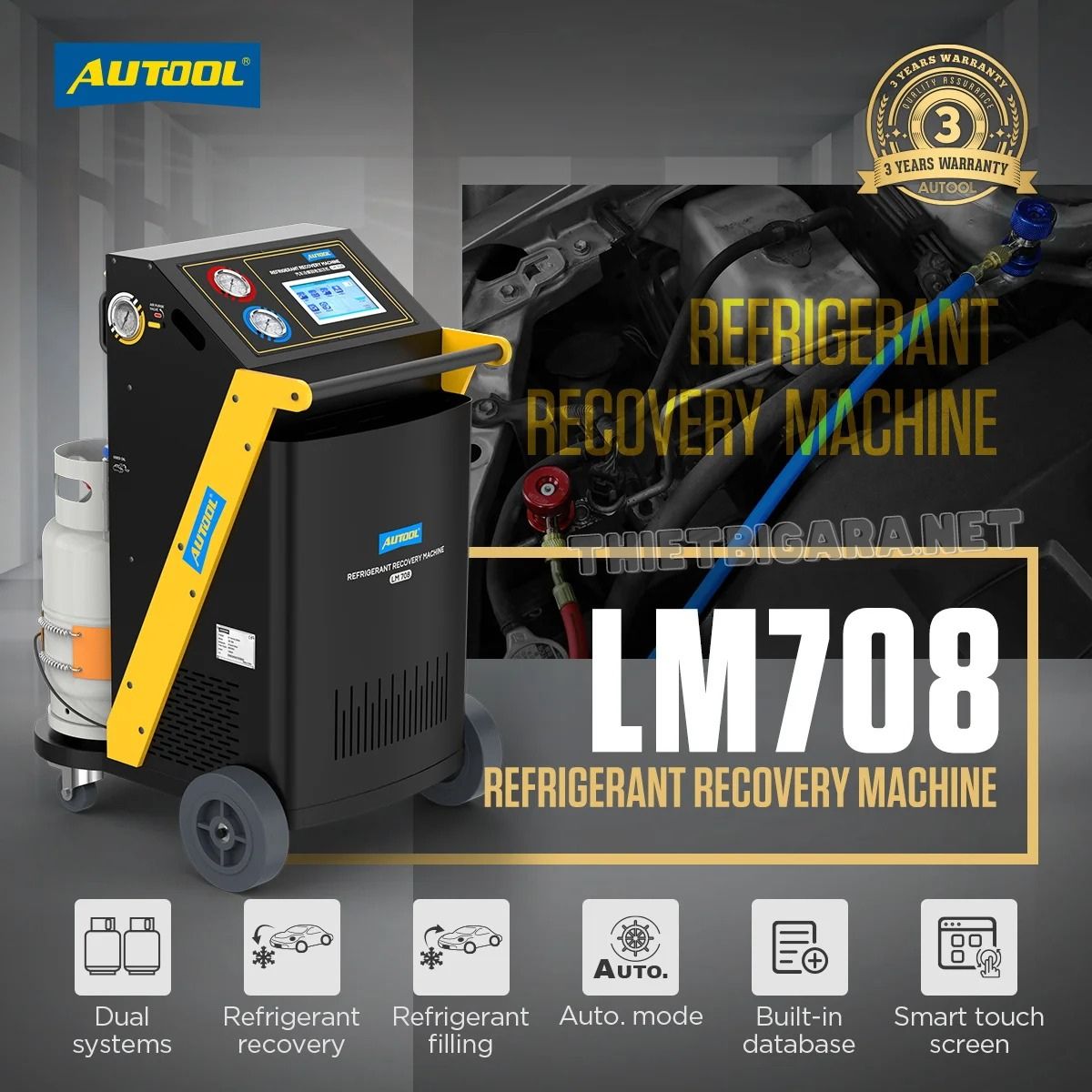 Máy nạp hút ga điều hoà xe ô tô điện AUTOOL LM708 Máy nạp hút ga điều hoà xe ô tô điện AUTOOL LM708