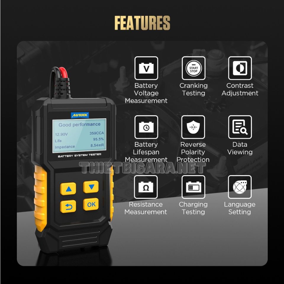 Tính năng Thiết bị kiểm tra bình ắc quy AUTOOL BT360 Tính năng Thiết bị kiểm tra bình ắc quy AUTOOL BT360