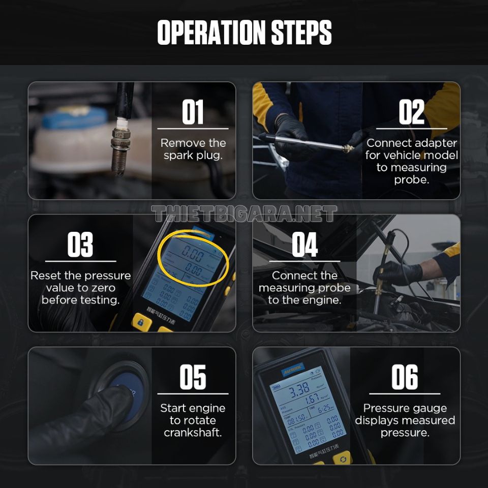 Vận hành Thiết bị đo áp suất xi lanh ô tô xe máy AUTOOL PT610
