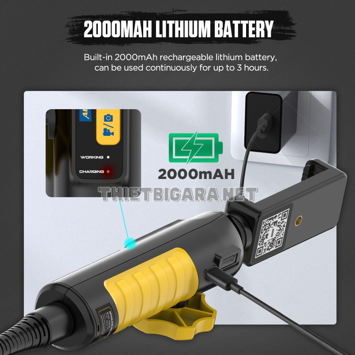 pin 2000mah trên camera nội soi AUTOOL SVB302