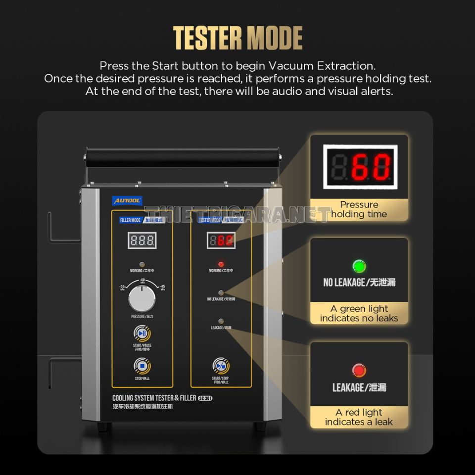 Chế độ kiểm tra trên máy kiểm tra và thay nước làm mát ô tô AUTOOL SC301