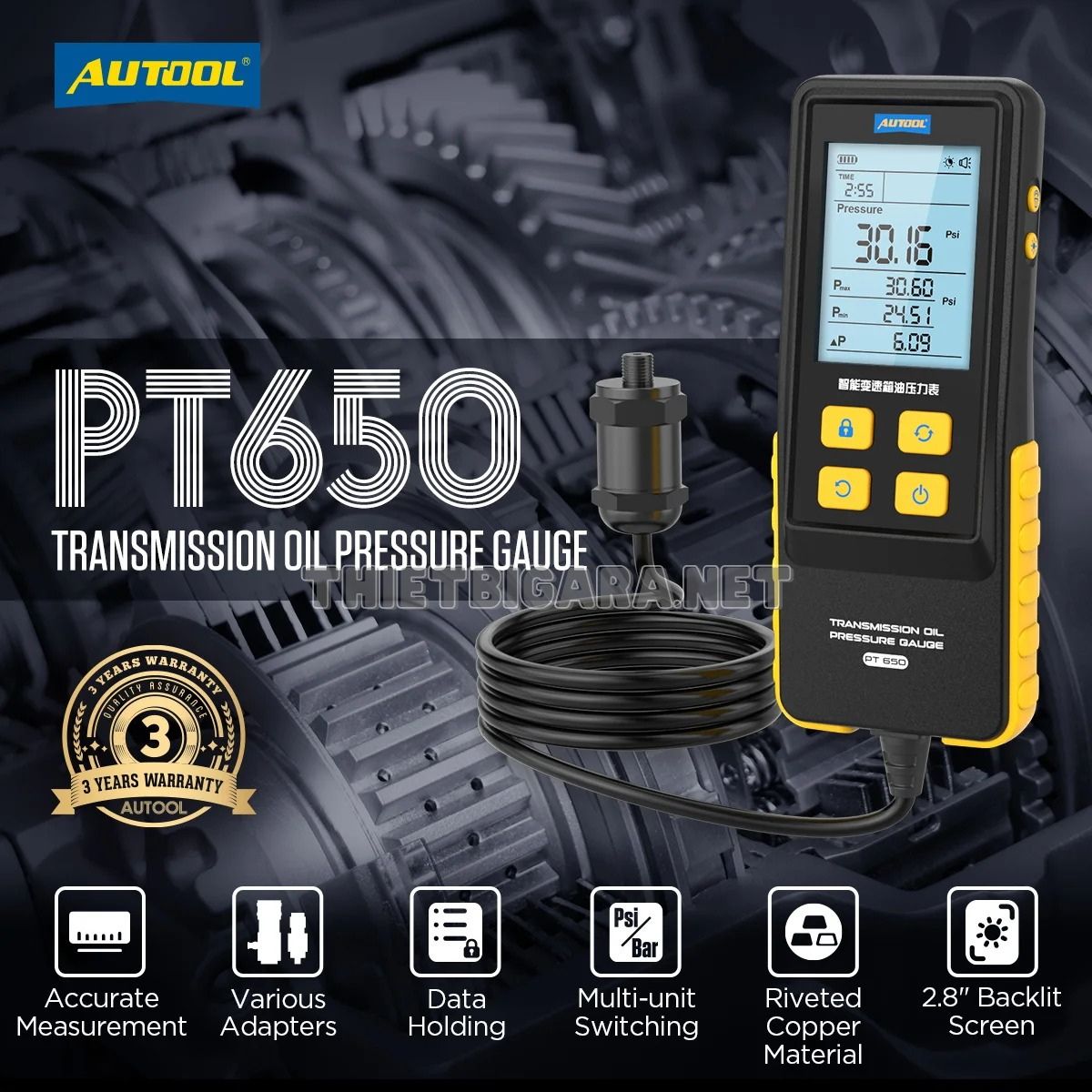 Đồng hồ đo áp suất dầu hộp số AUTOOL PT650 (1)