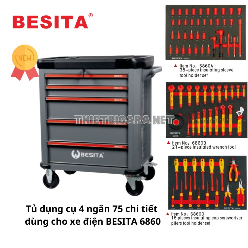 Tủ dụng cụ 4 ngăn 75 chi tiết dùng cho xe điện BESITA 6860