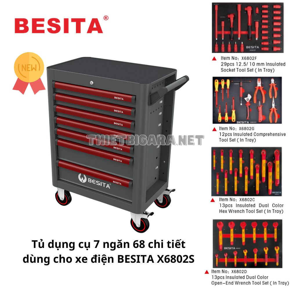 Tủ dụng cụ 7 ngăn 68 chi tiết dùng cho xe điện BESITA X6802S Tủ dụng cụ 7 ngăn 68 chi tiết dùng cho xe điện BESITA X6802S