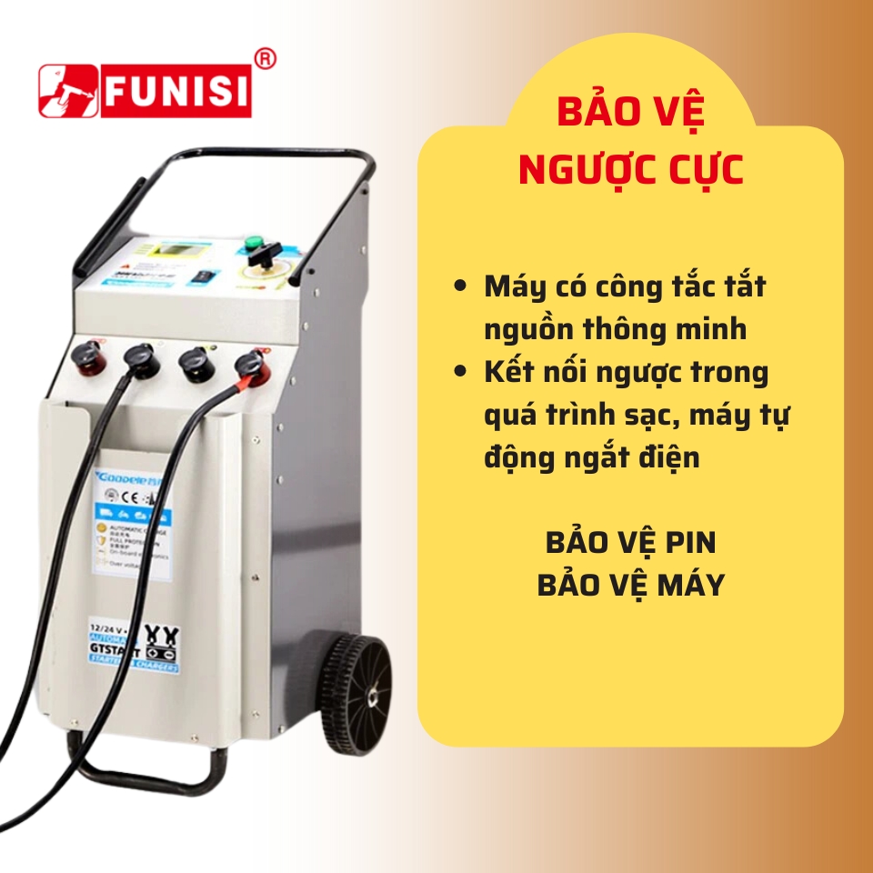 Bảo vệ ngược cực với máy sạc bình ắc quy funisi 4000A