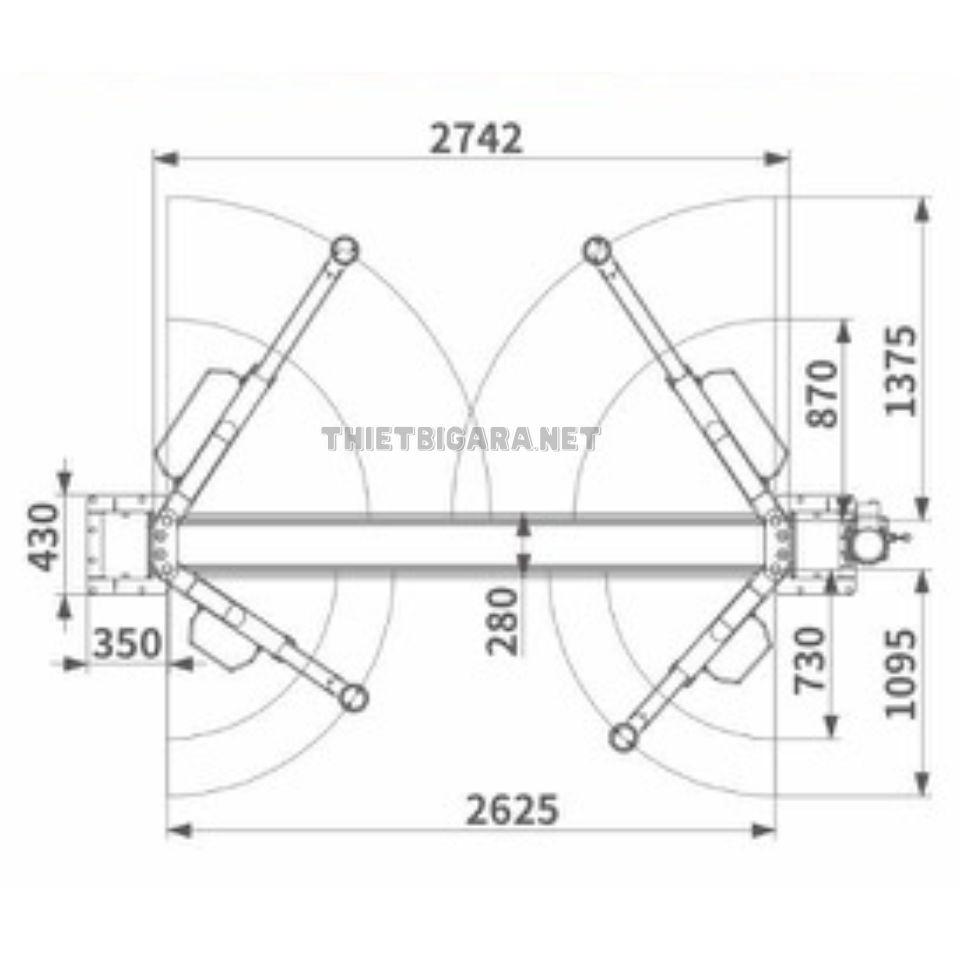Thông số cầu nâng 2 trụ giằng dưới LT-4000BE-2