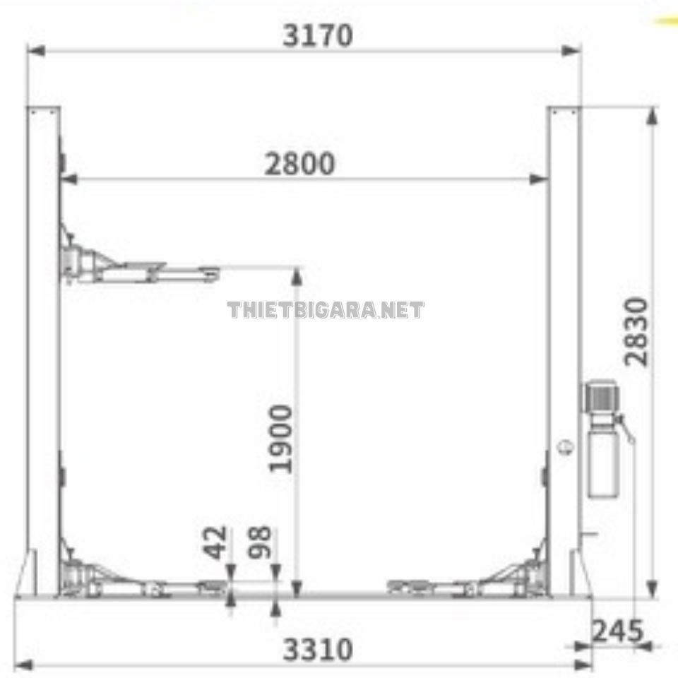Thông số cầu nâng 2 trụ giằng dưới LT-4000BE